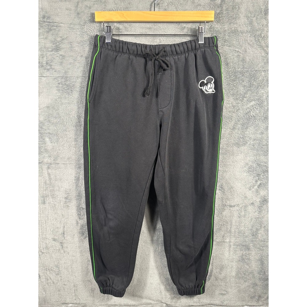 Disney x Forever 21 Mickey Mouse Joggers Mens Small Black Green Yellow Piping